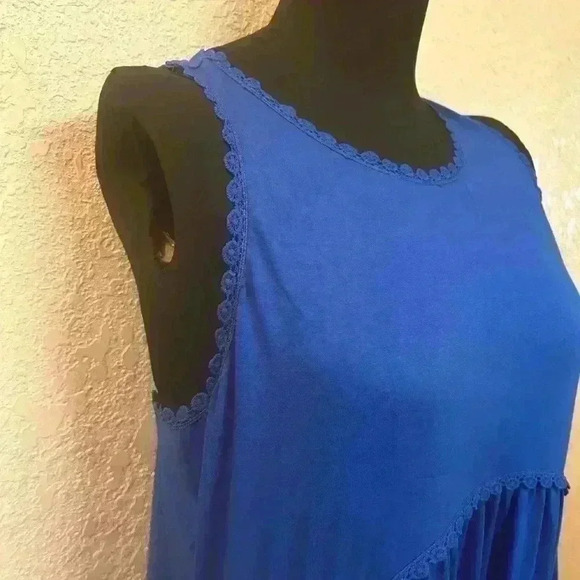 NWT Mieazom‎ Women’s Scalloped Trim Royal Blue Sleeveless Side Slit Maxi Dress L - Picture 3 of 13